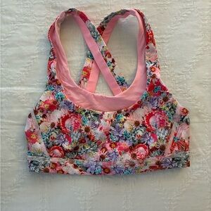 LULULEMON ATHLETICA Floral Sports Bra with Pink Straps